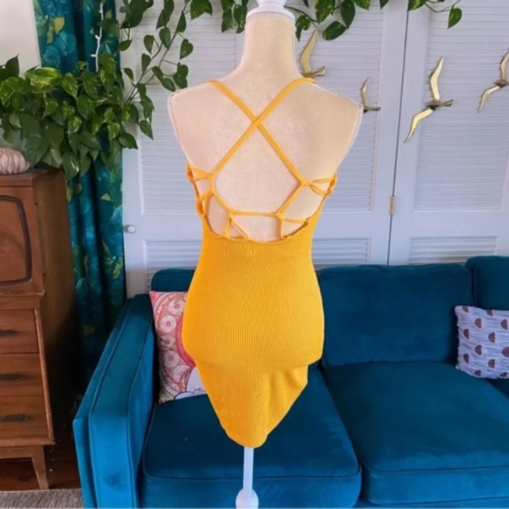 Urban Outfitters | Tyra Strappy Back Mini Dress Orange Textured Rib Knit Medium - Picture 10 of 16